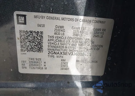 2018 Chevrolet Equinox Lt from USA, damaged, VIN 2GNAXSEV3J6318498